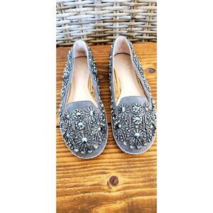 Kurt Geiger Beaded Embellished Grey Slip-On Loafers Rhinestones Size 7
